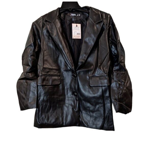 Missguided Womens Size 8 Black PU Long Sleeve The Oversized Blazer Jacket - Picture 1 of 9